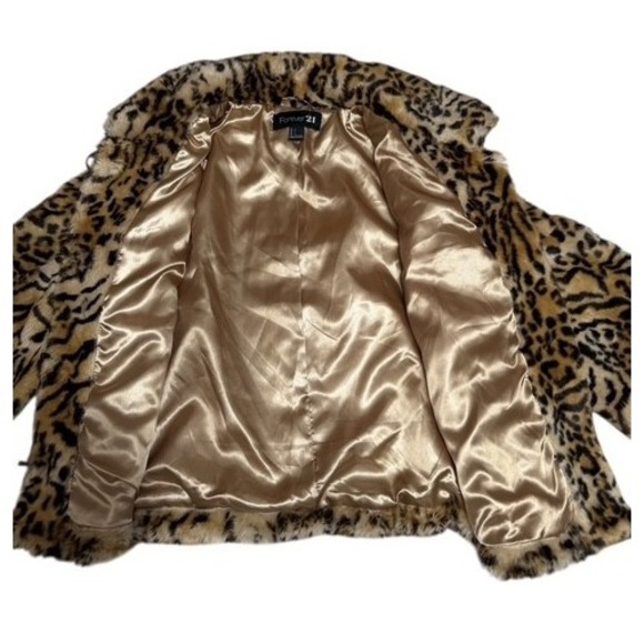 NWOT Y2K Forever 21 Faux Fur Leopard cropped Jacket Coat Women's LG DEADSTOCK - Picture 3 of 5